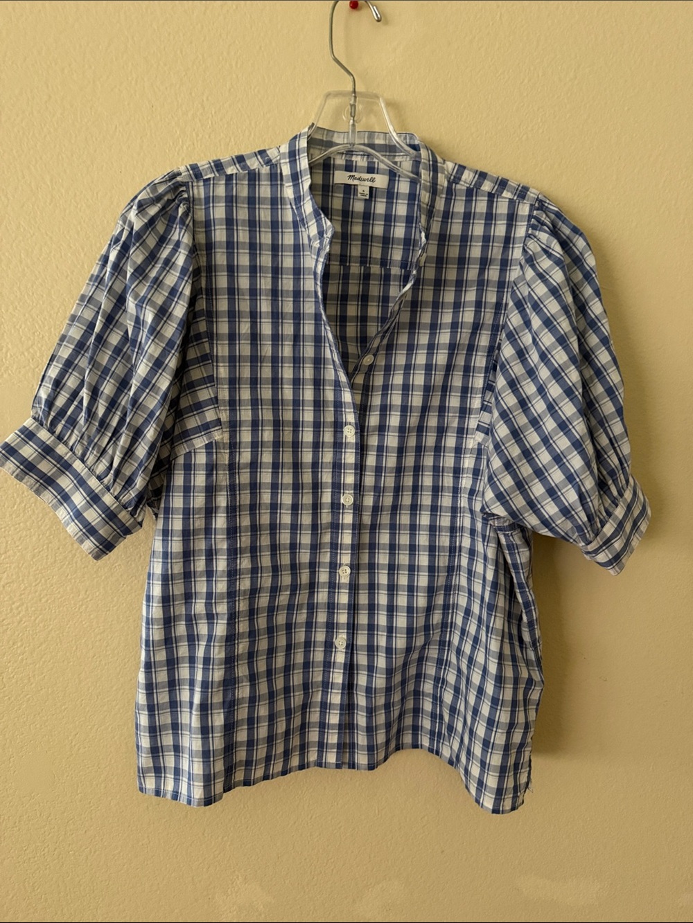 Madewell Blue and White Plaid Button-Up Top